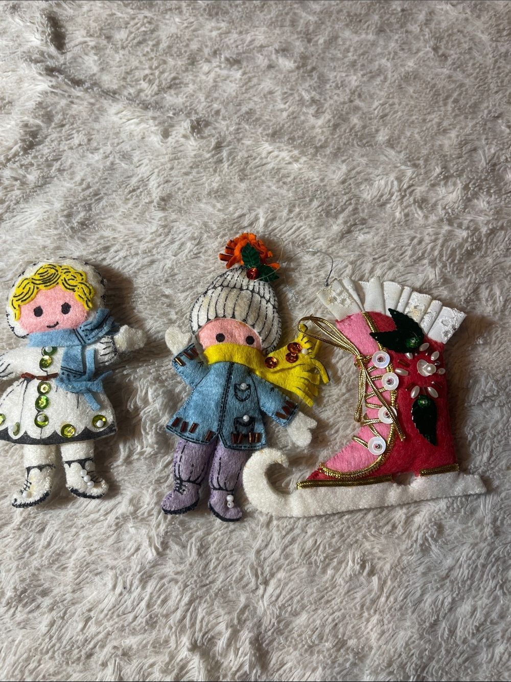 Handcrafted vintage felt Ornament trio